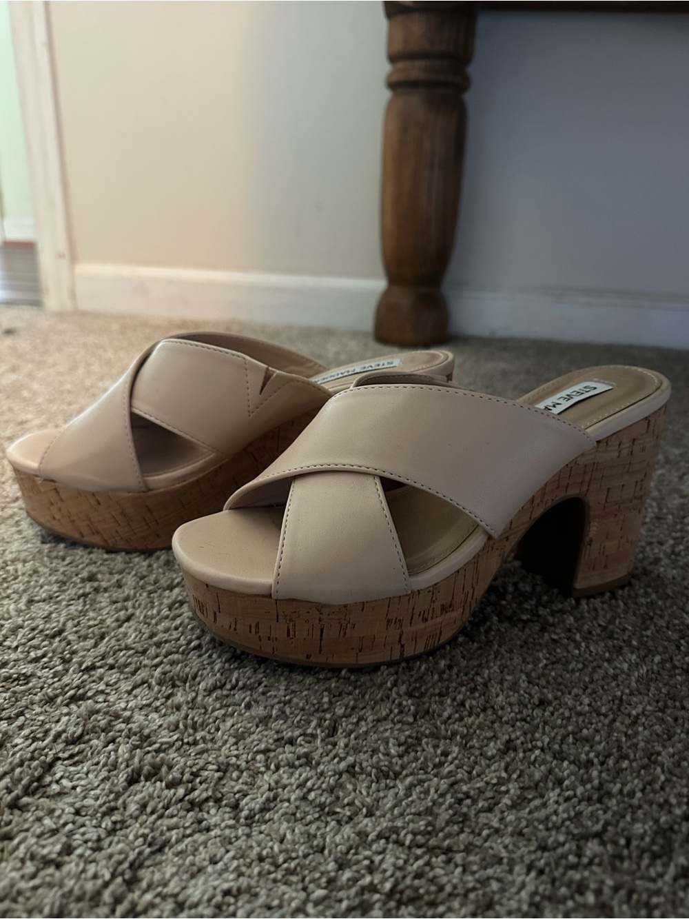 Steve Madden Nude/Cream Cork Platform Sandal